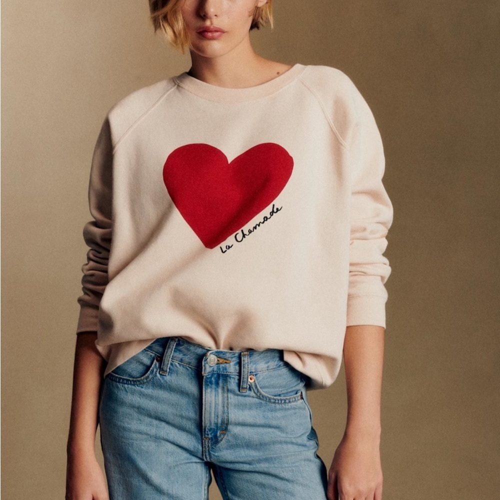 Sezane La Chamade Sweatshirt Cream / Red - Size XS